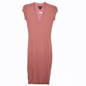 Joe & Elle Bodycon Dress Women Medium Midi Lined Cap Sleeves Fitted V Neck New